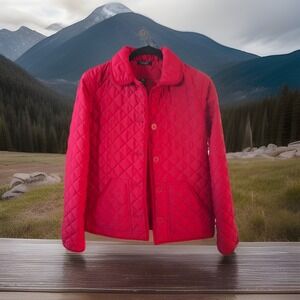 Ralph Lauren Chaps Jacket Red Quilted Polyester Lined‎ Long Sleeve Buttons M EUC